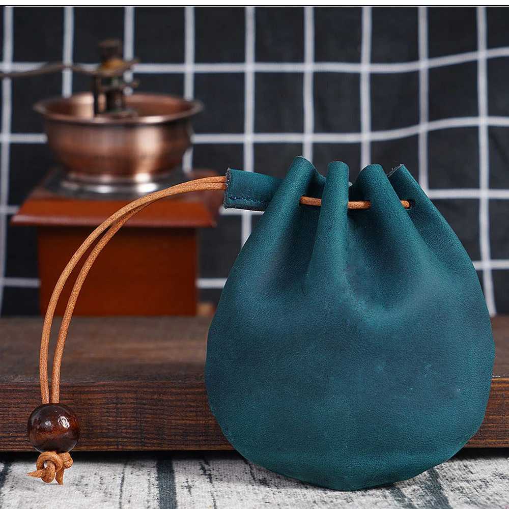 Travel Drawstring Coin Pouch Vintage Leather Cinch Sack Purse for Cash Keys Organizer Handheld Mini Wallet Organizer G250802