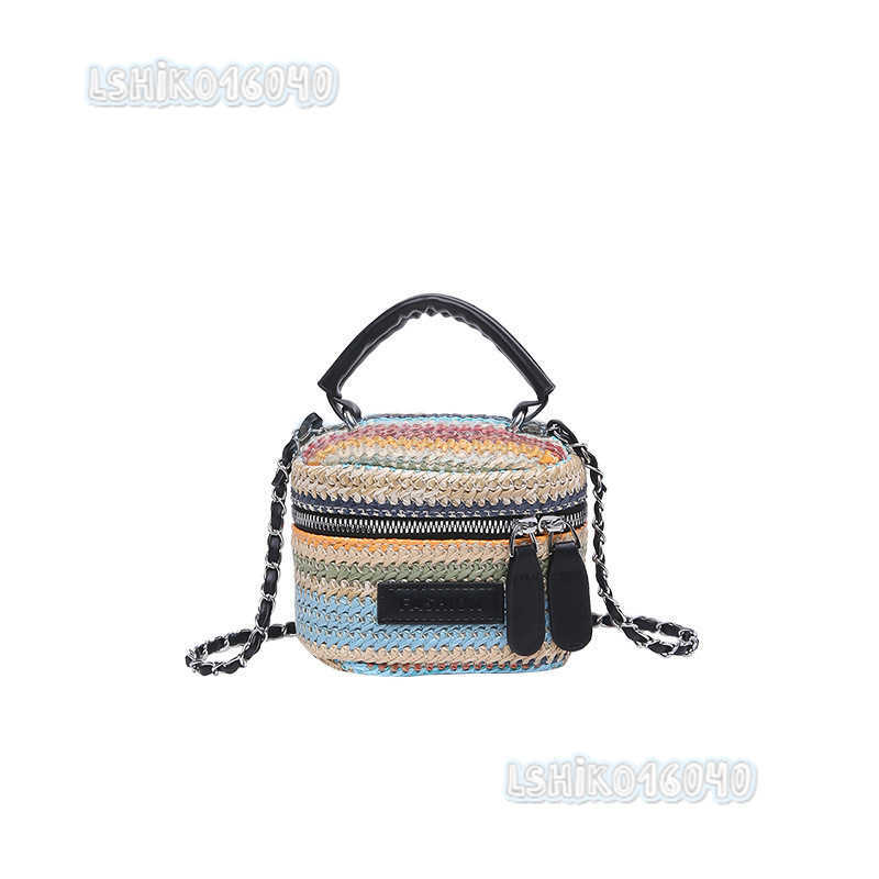 Niche Light Luxury Bucket Bag for Women 2025 New Fresh Straw Bag Versatile Striped Shoulder Crossbody Bag H250804