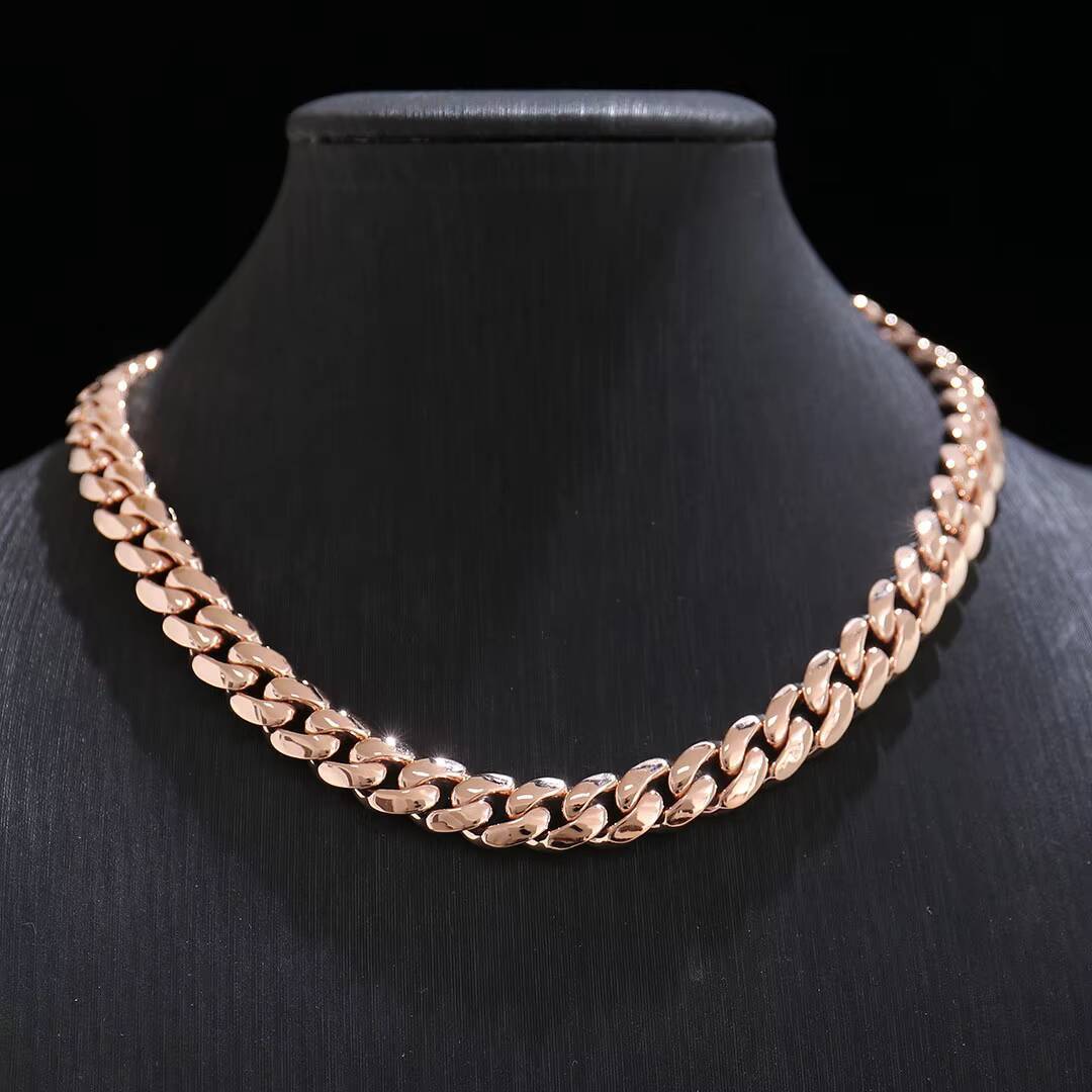 Custom 18K 14K 10K Solid Real Rose Gold 9mm Cuban Link Chain Handmade Fashion Jewelry Fine Necklaces Solid Gold Jewelry for Men