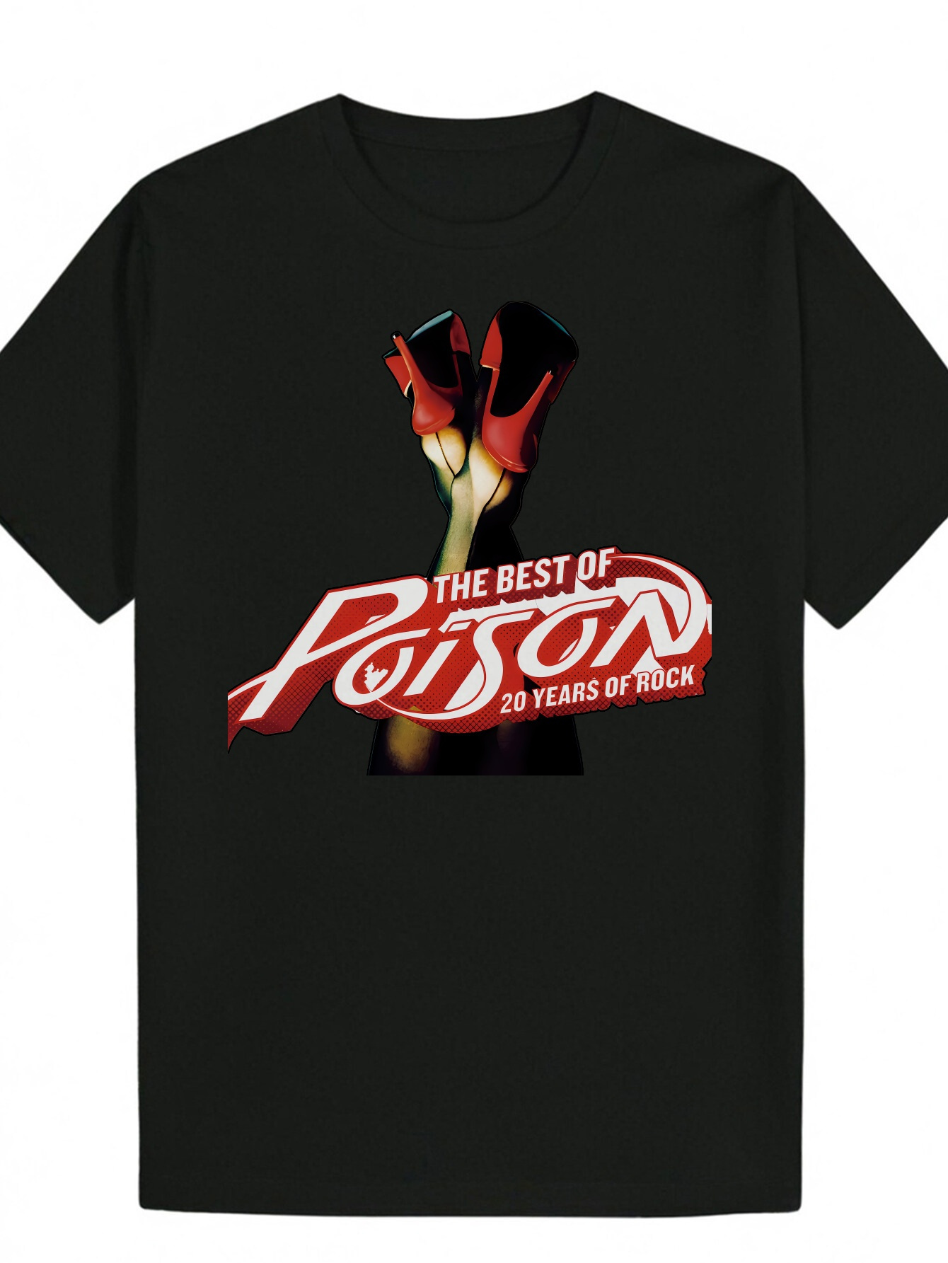 Men's Music Pattern Poison Design Black T-Shirt with Red Flowers, Lightweight Polyester Shirt for Concerts, Casual Wear - Machine Washable Style,