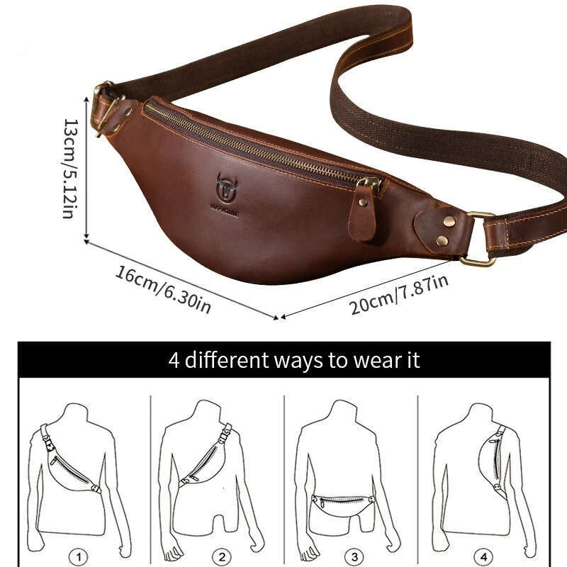 Men's Crazy Horse Leather Belt Classic Retro Crossbody Outdoor Storage Mountaineering Mobile Phone Bag