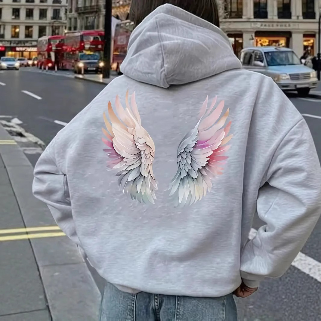 Free shipping designer New Women Fleece Sweatshirt with Wings Hoodie with Kangaroo Pocket Drawstring and Drop Shoulder Sleeves High quality clothing