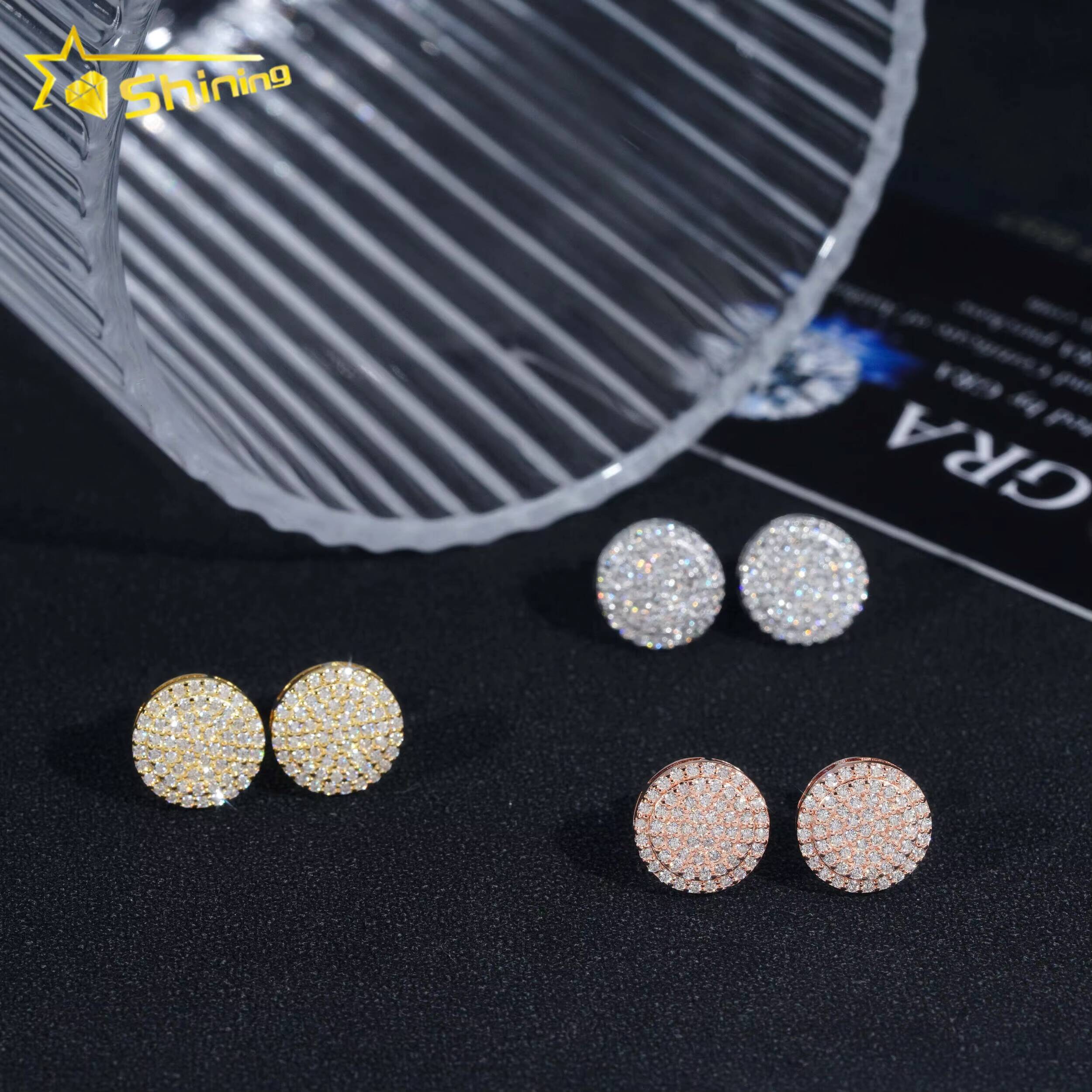 Hot Sale Iced Out Jewelry Hip Hop 925 Sterling Silver Mens Round Diamond Moissanite Stud Earring