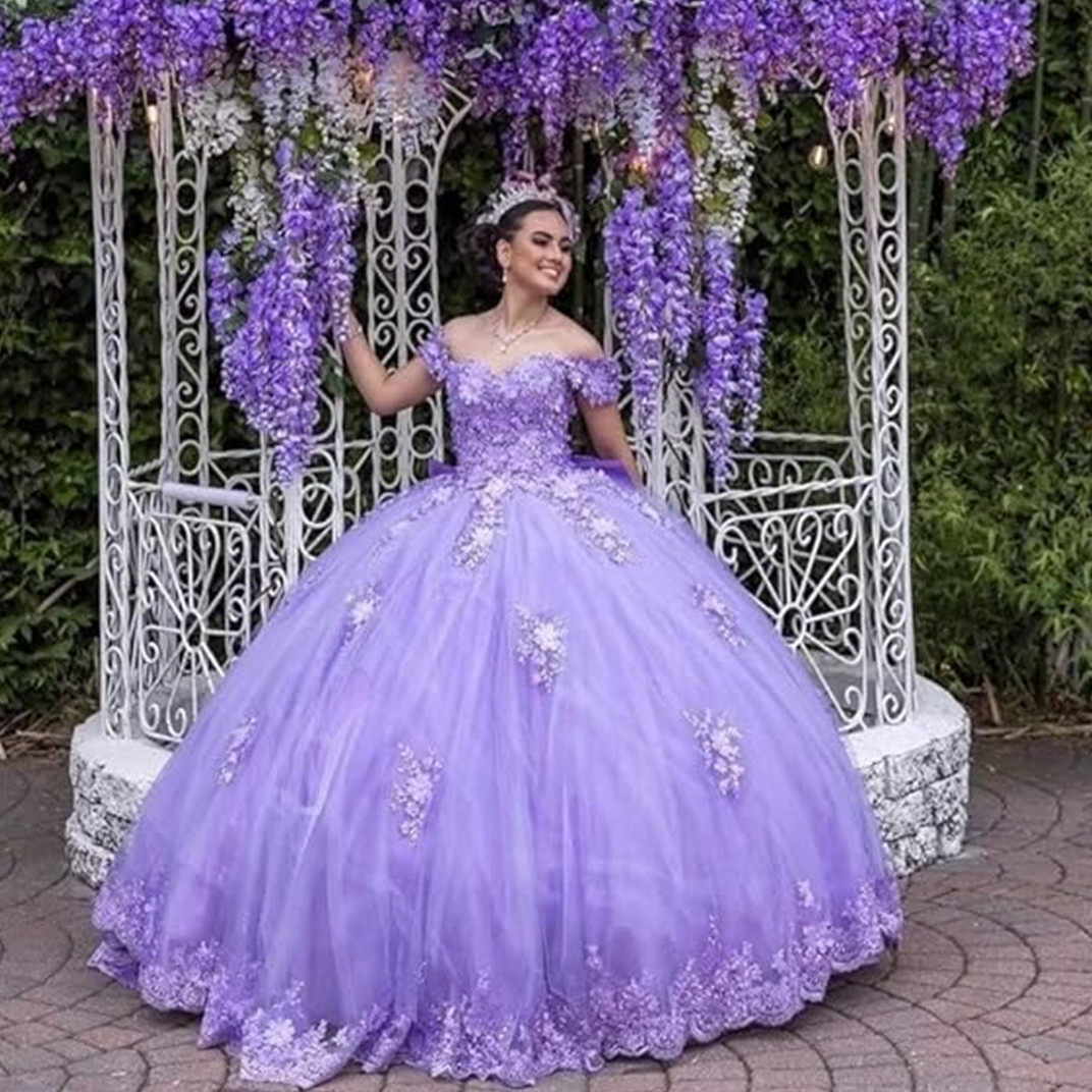 Lavender Off Shoulder Beads Quinceanera Dresses Ball Gown Sweet 16 Year Princess Dresses For 15 Years vestidos de 15 anos BC1462