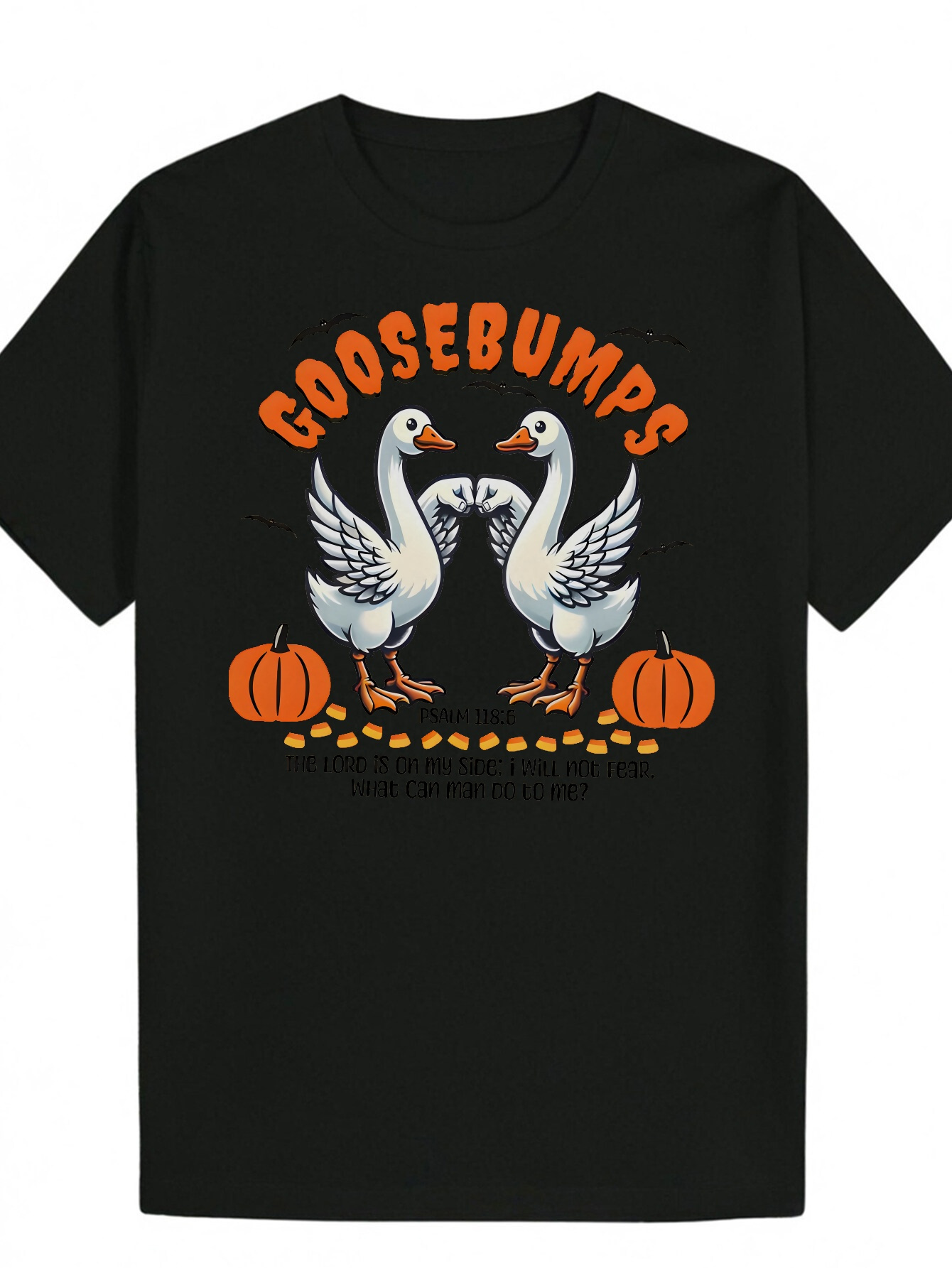 Men's Goosebumps Pattern T-Shirt - Black Summer T-Shirt, Pumpkin and Goose Pattern, Short Sleeve Round Neck, Soft Polyester Fabric, Suitable for 