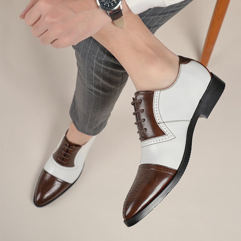 20411 Blok Business Men's Shoes Color blocked Pointed British Leather Shoes Suitable for Office Shoes Wedding Shoes