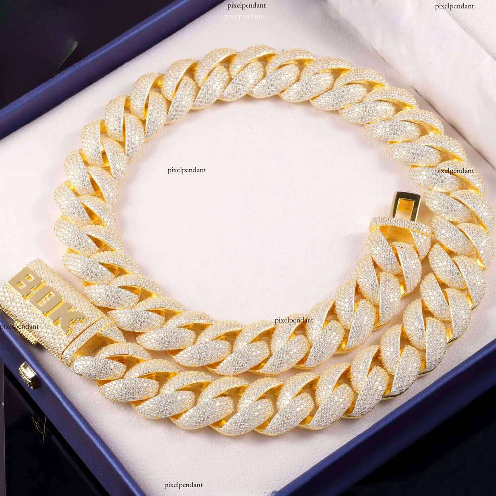 Hip Hop Iced Out Dia Necklace 22mm Wide Gold Plated Heavy Sier VVS Moissanite Cuban Link Chain for Men