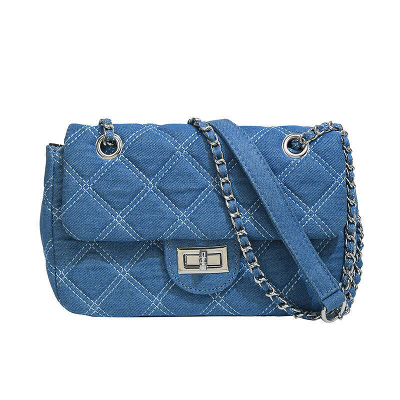 2025 Korean Style New Women's Fashionable Simple designer Denim Shoulder Classic Embroidered bags Quilted Chain Crossbody Bag