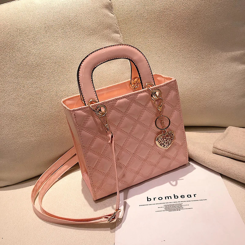 Womens Bright Shoulder Bag Diamond Girl Handbag Fashion Crossbody Bag Car Stitching Craft Pendant Decoration PU Material 250804