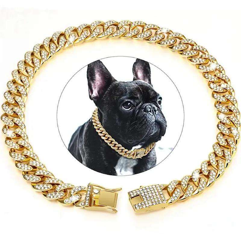 Dog Dia Walking Metal Chain with Design Secure Buckle, Pet Collar Jewelry Accessories for Small Medium Large Dogs Cats (Gold, 12 Inch) Free shipping
