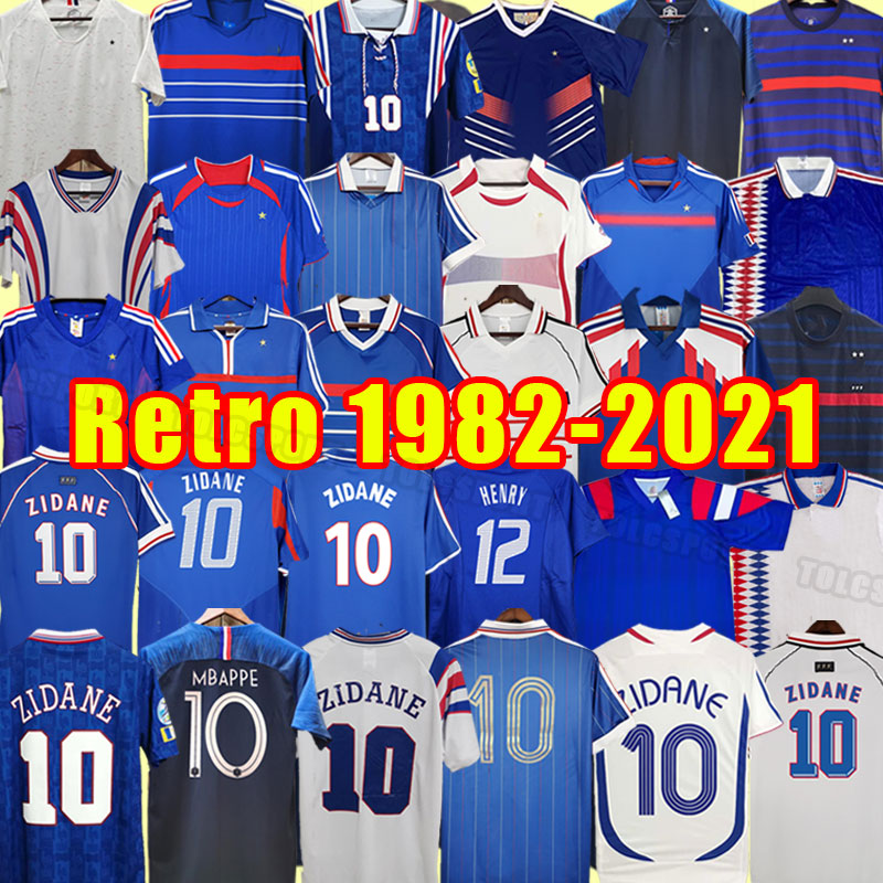 FrEnce retro soccer jerseys ZIDANE HENRY MAILLOT DE FOOT POGBA football shirt REZEGUET DESAILLY french Classic Vintage 84 86 88 90 1982 1996 1998 2000 2002 04 06 10 1994