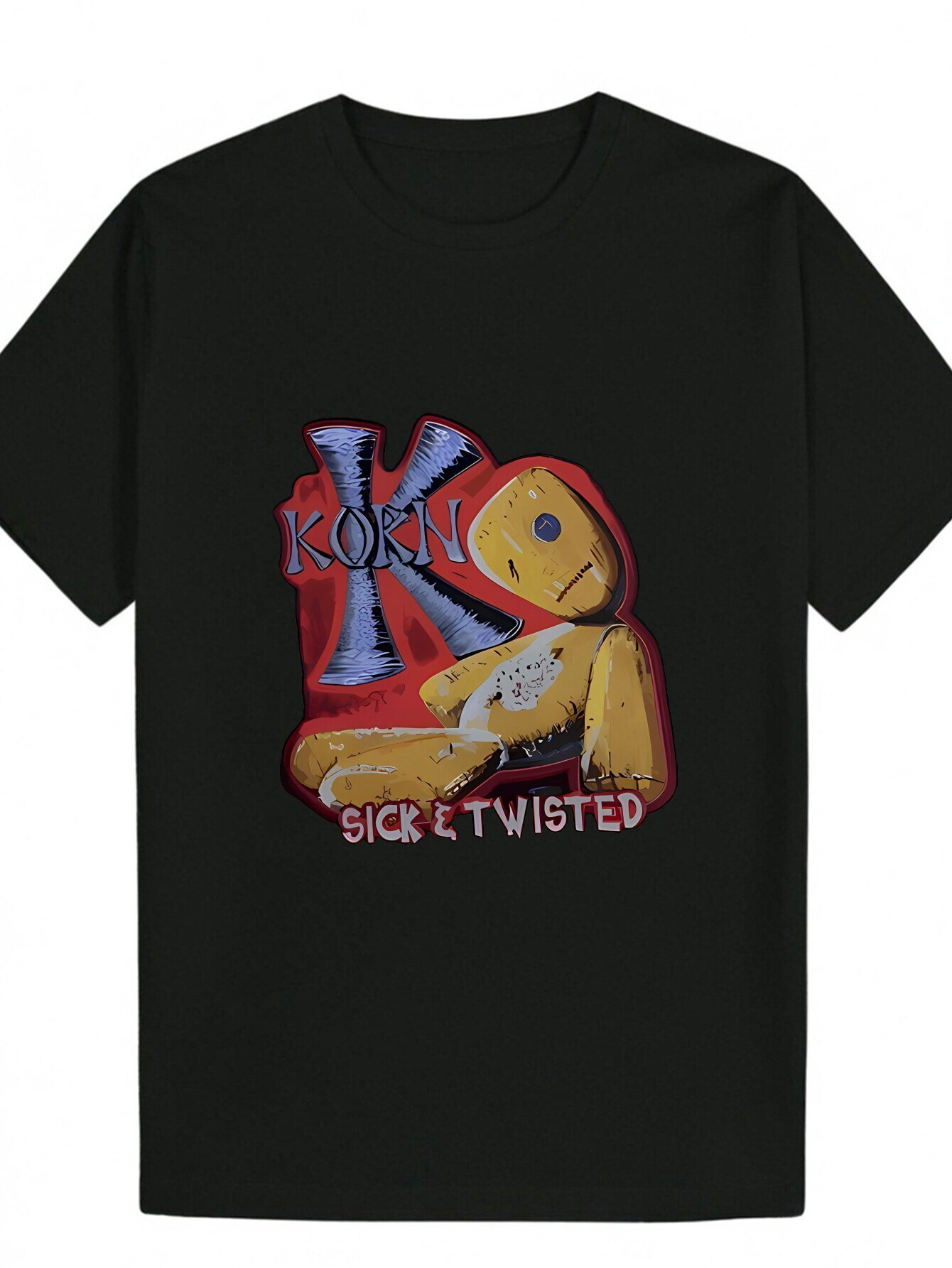 Men's Summer Casual Crew Neck T-Shirt - Polyester Fiber, Bold Portrait Pattern "KOOK SICK&TWISTED" Text, Machine Washable, Regular Fit,