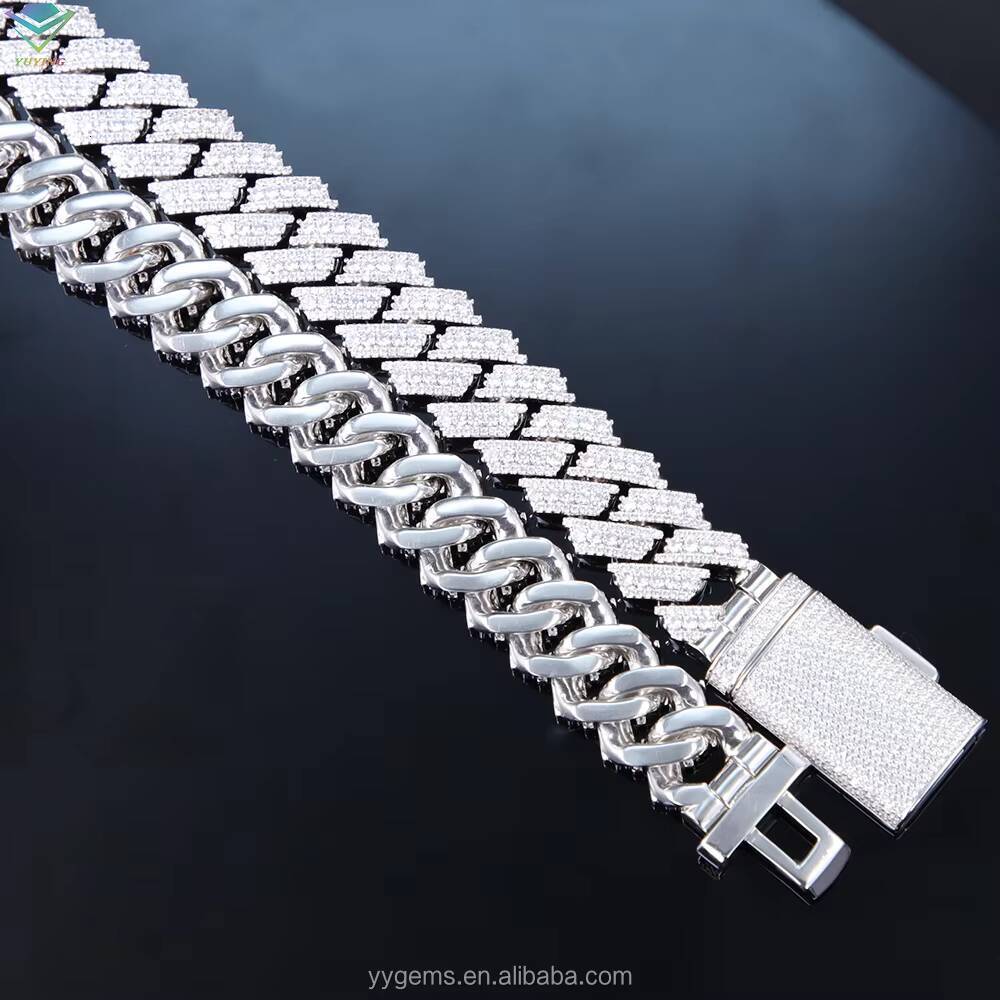 14k White/yellow/rose Gold Plated Cuban Chain 20mm 3rows S925 Silver Iced Out Bling Moissanite Cuban Link Chain Necklace