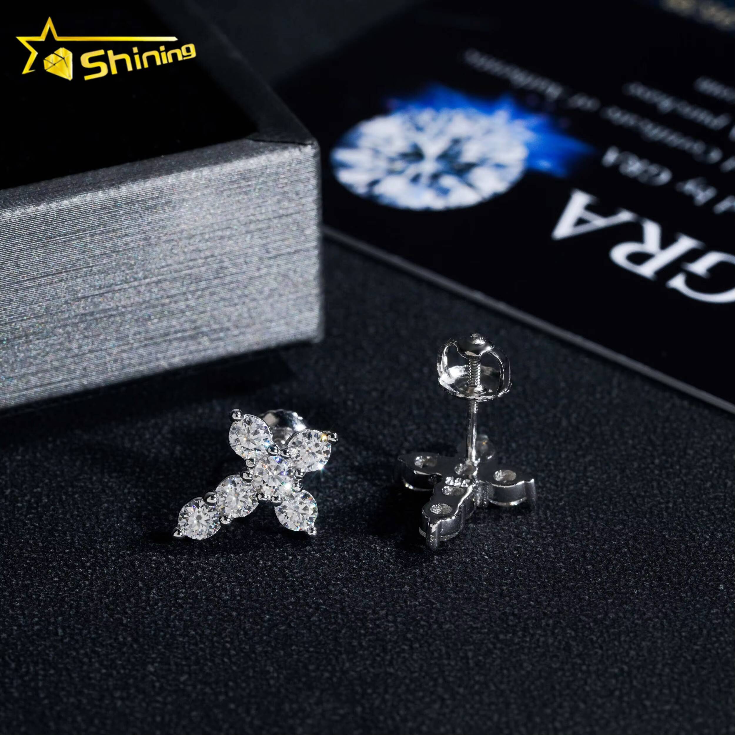 Hip Hop High Quality Wholesale 18k Gold Plated Cross Stud Mens Moissanite Earrings