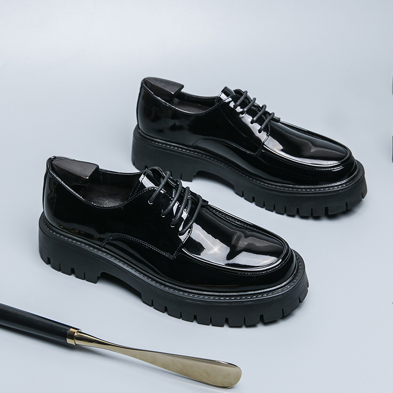 21289- Casual British style versatile height increasing round head business suit black thick soled Korean version men's leather shoes