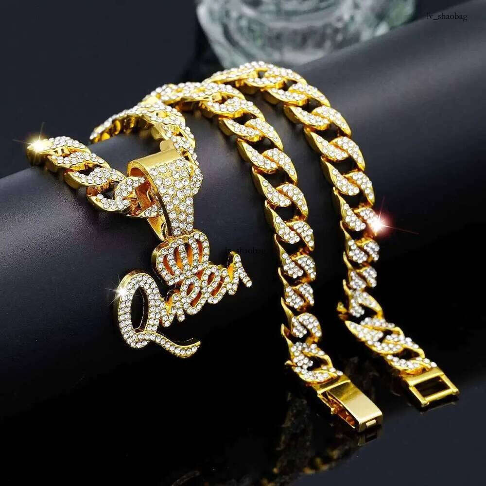 DHCollections Queen Crown Pendant Necklace for Women Iced Out Cuban Link Chain Hip Hop Bling Style Gold Sier Color 18 Inch 1 Piece