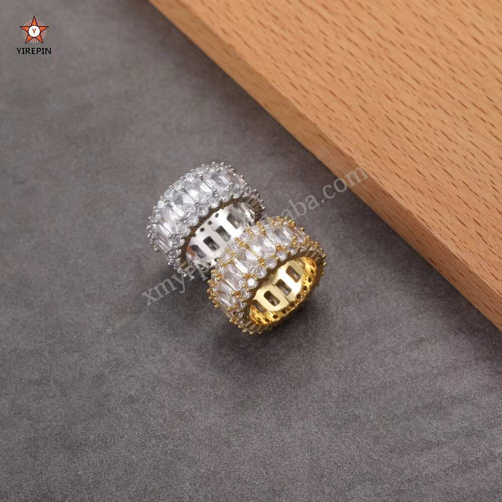 Hip Hop Jewelry Cubic Zirconia Rings Brass Prong Setting CZ Cuban Chain Ring Cubic Zircon Iced Out Ring Mens