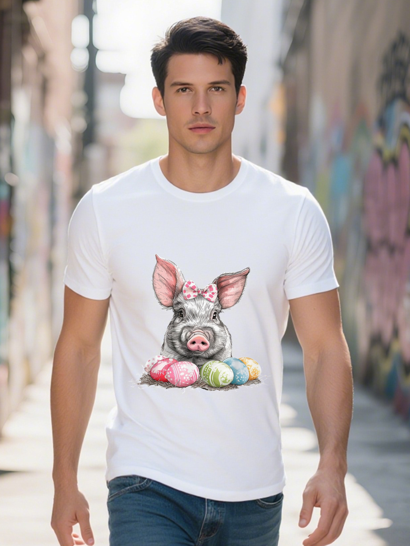 Day Pig Egg Funny Graphic Tee for Men Women Cotton Breathable Fabric Short Sleeve Shirt 22d64