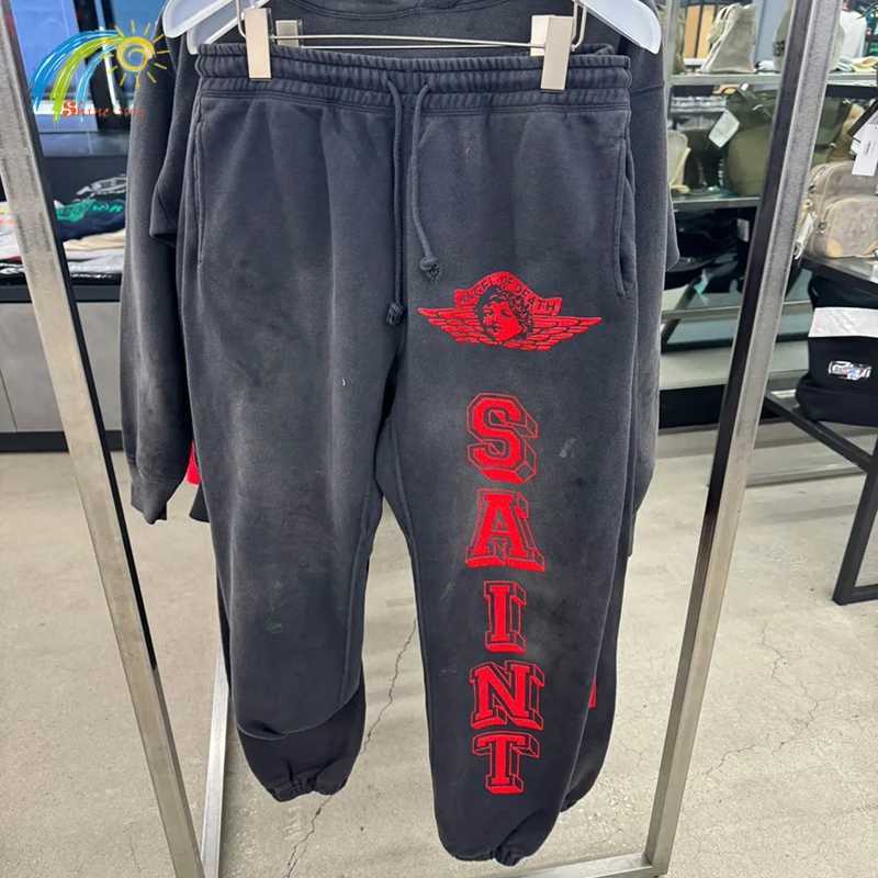 Classic Red Letter Print Saint Sweatpants Men Women High Quality Jogger Drawstring Casual Pants Vintage Washed Black Trousers X250804