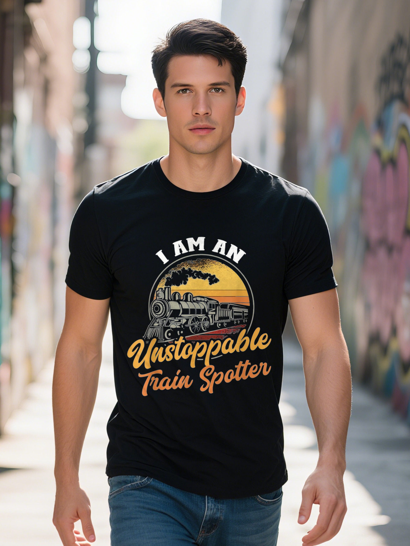 Men S shirt g Cotton Vintage I Am An Unstoppable Train Spotter Railroader Gift T Shirt 238ff