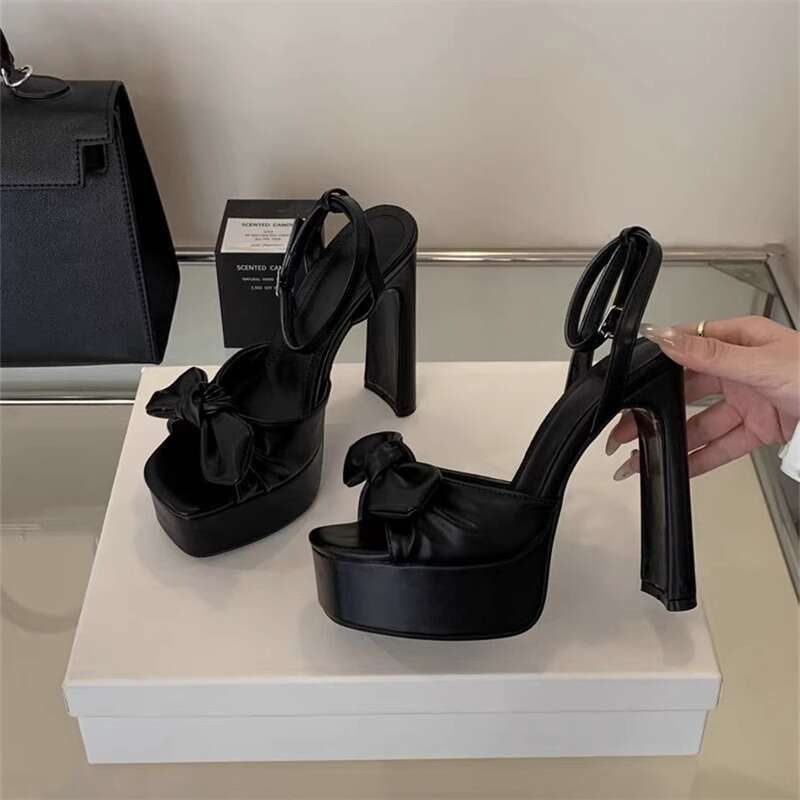 French Style Comfortable Chunky Heel Sandals for Women 2025 Summer New Square Toe Bow Waterproof Platform High Heels to Match Dresses