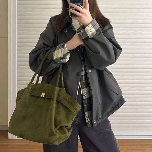 Large Capacity Olive Green Niche Handbag Tote New Autumn Winter Matte Dumpling Commuter Shoulder Bag