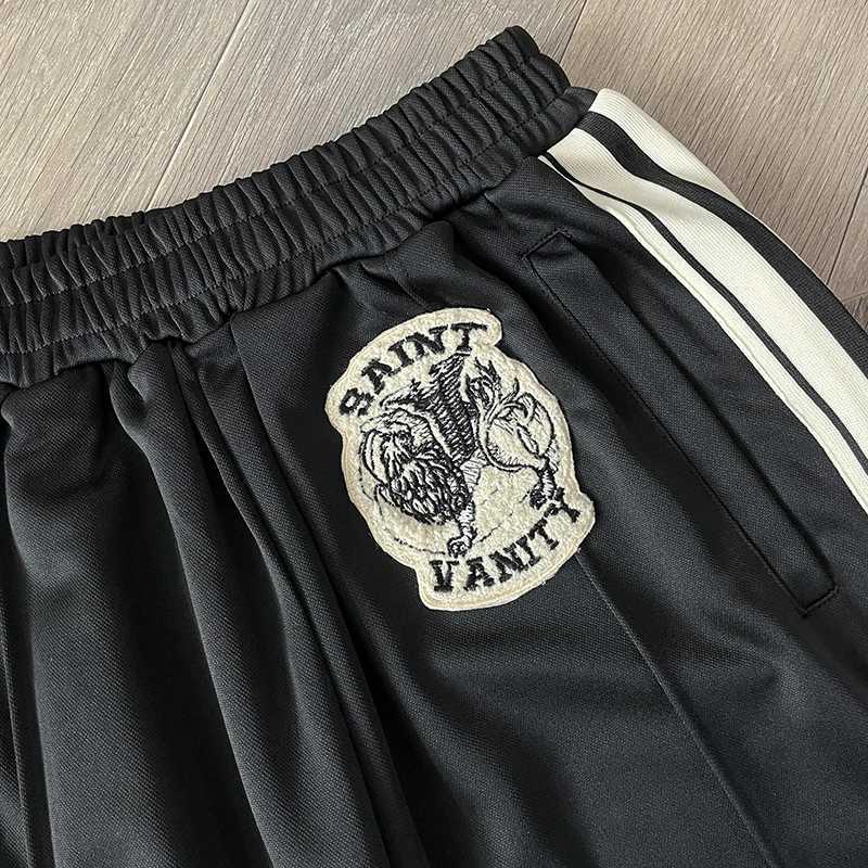 SAINT VANITY Embroidered Striped Track Pants Men Women High Quality Black Casual Leg Zipper Sweatpants Jogger Trousers GYM X250804