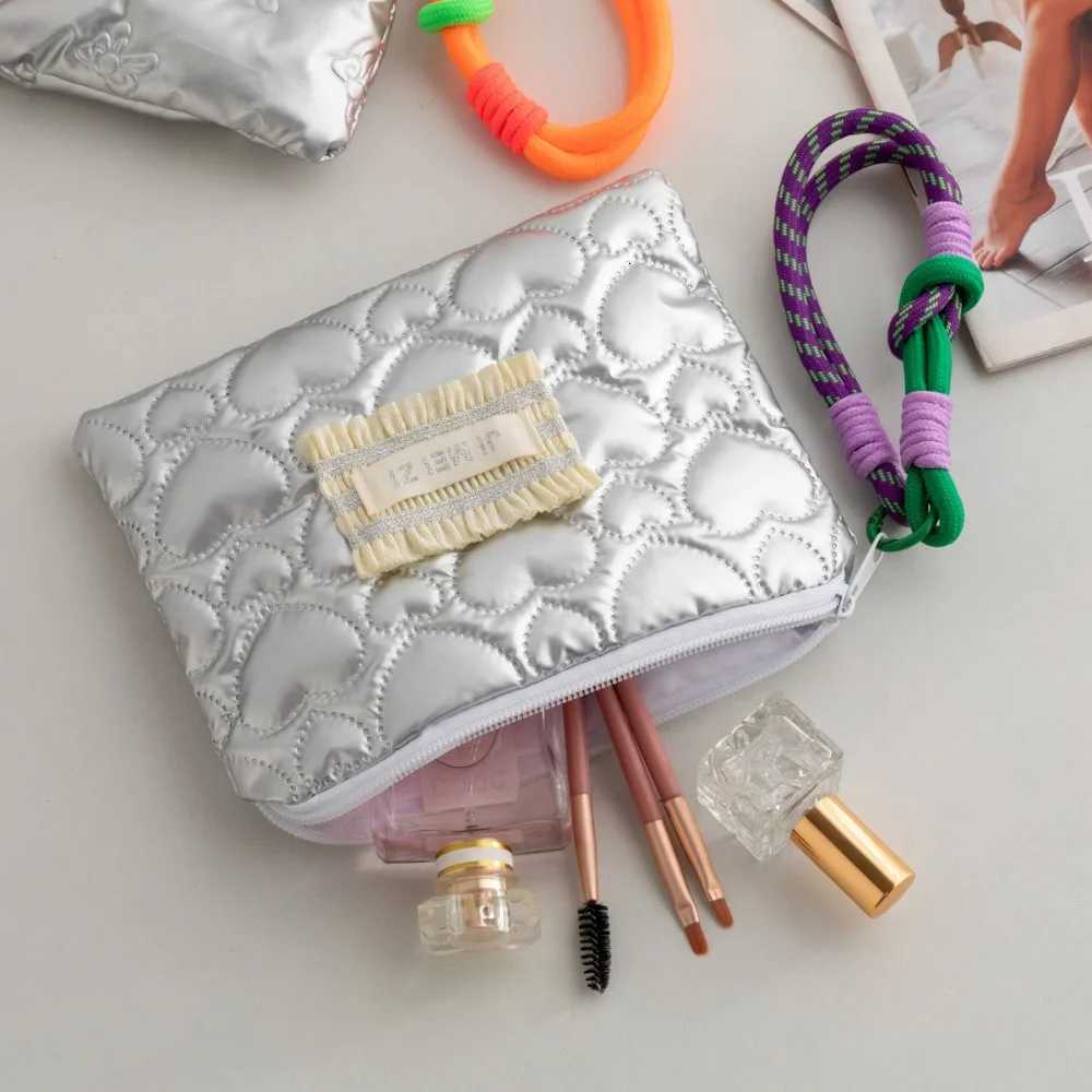 Korean Style Love Heart Silver Coin Purse with Hanging Rope Small Item Bag Handbag Wallet Stuffed Cotton Cosmetic Bag Girls G250802