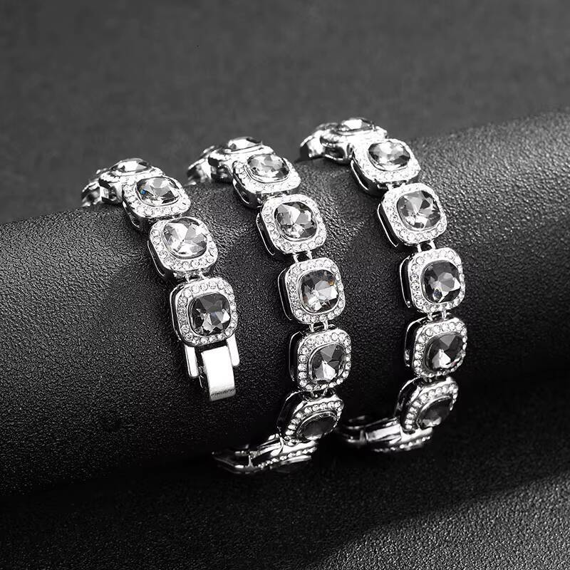 Cuban Chain Rock Sugar Jewelry Obsidian Inlaid Diamond 12mm Square Trendy Brand Fashion Stainless Steel Wholesale