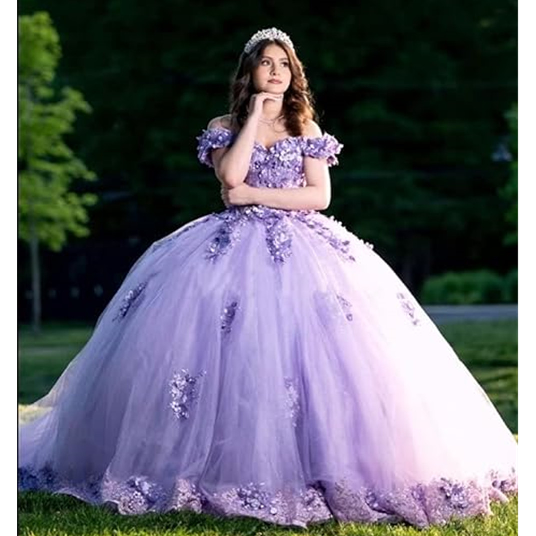 Lavender Off Shoulder Beads Quinceanera Dresses Ball Gown Sweet 16 Year Princess Dresses For 15 Years vestidos de 15 anos BC1462
