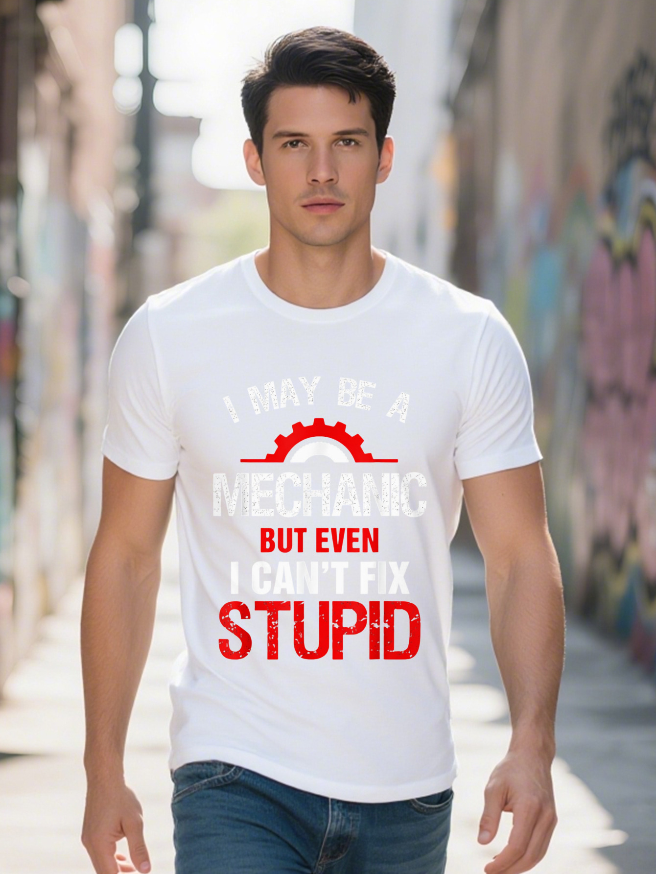 1 May Be A Mechanic But Cant Fix Stupid Shirt Funny Mens Tee Cotton g 9b497