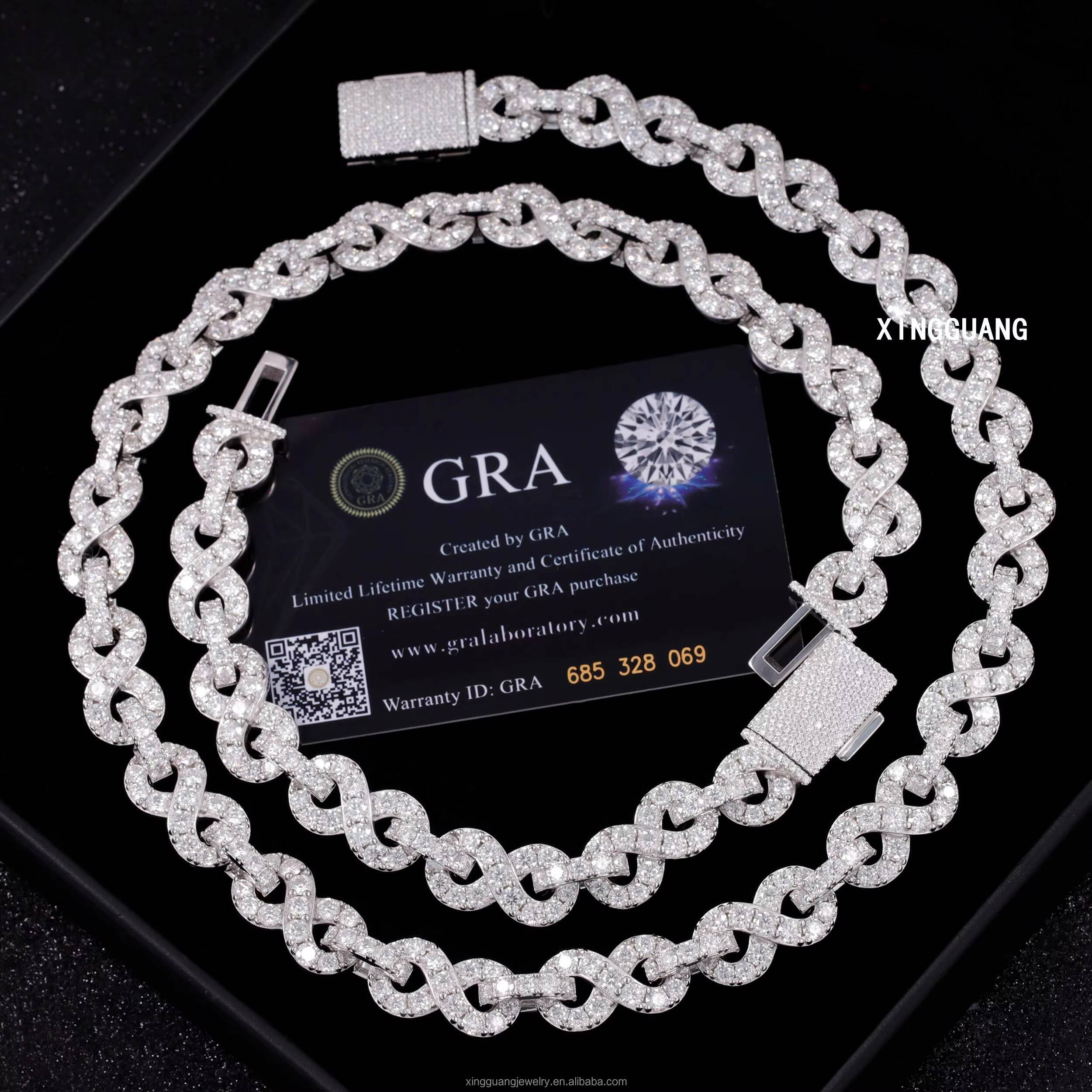 Hip Hop Fashion Trendy 925 Silver Vvs Round Moissanite Diamond Infinity Link Chain Best Quality Sterling Silver Custom Jewelry