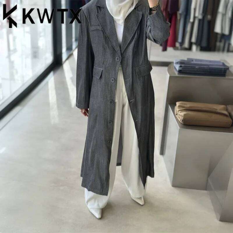 hoodie Grey Longline Trench Coat Women Spring Summer Lightweight Designer Oversized Casual Chic Streetwear Fashion Outerwear jacket