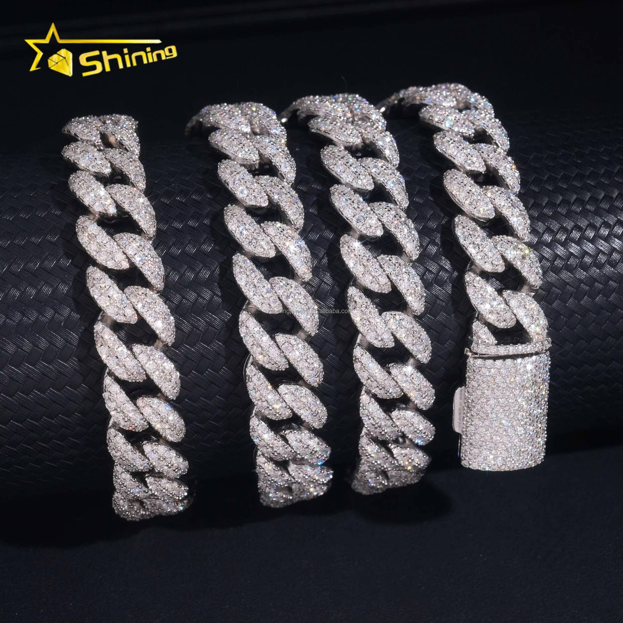 Fashion Rapper Jewelry GRA Certificate 12mm Two Rows Moon Shape Iced Out Moissanite Diamond S925 Sterling Silver Miami Cuban