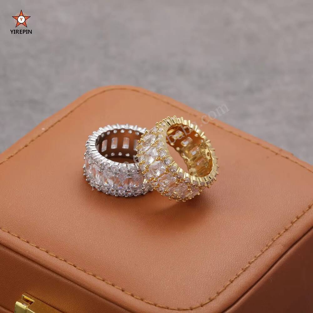 Hip Hop Jewelry Cubic Zirconia Rings Brass Prong Setting CZ Cuban Chain Ring Cubic Zircon Iced Out Ring Mens