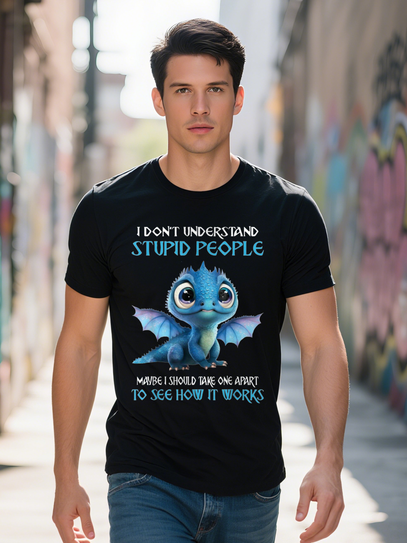 Funny I Don't Understand Stupid People Cute Blue Graphic T-Shirt Cotton Breathable Regular Fit Short Sleeve Tee b7aa2 4681c