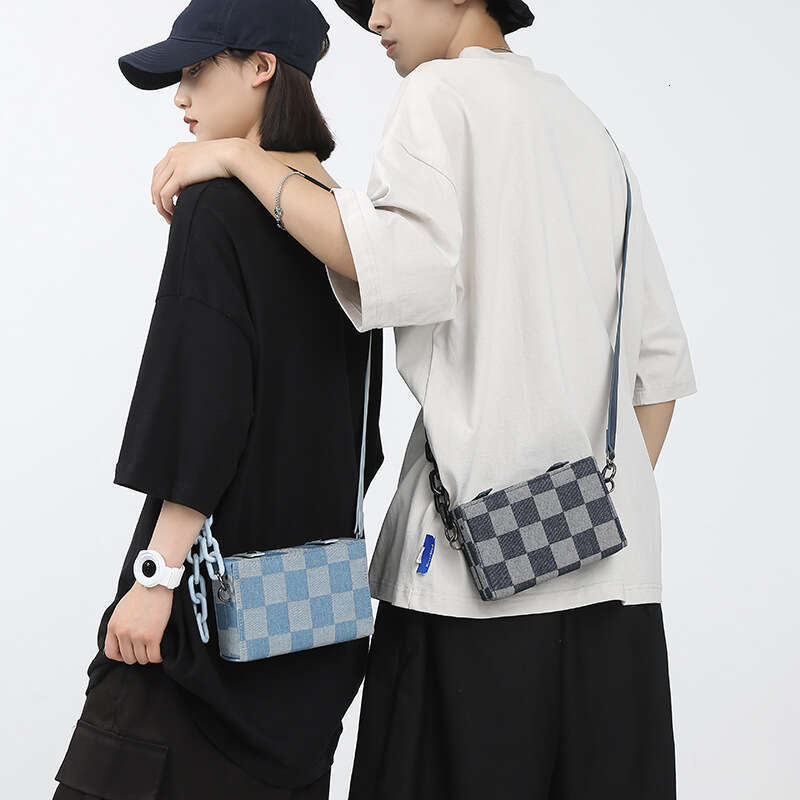 DHessentials Denim Chain Small Square Men Trendy Brand Casual Versatile Fashion Korean Version Box Canvas Single Shoulder Crossbody Bag Women