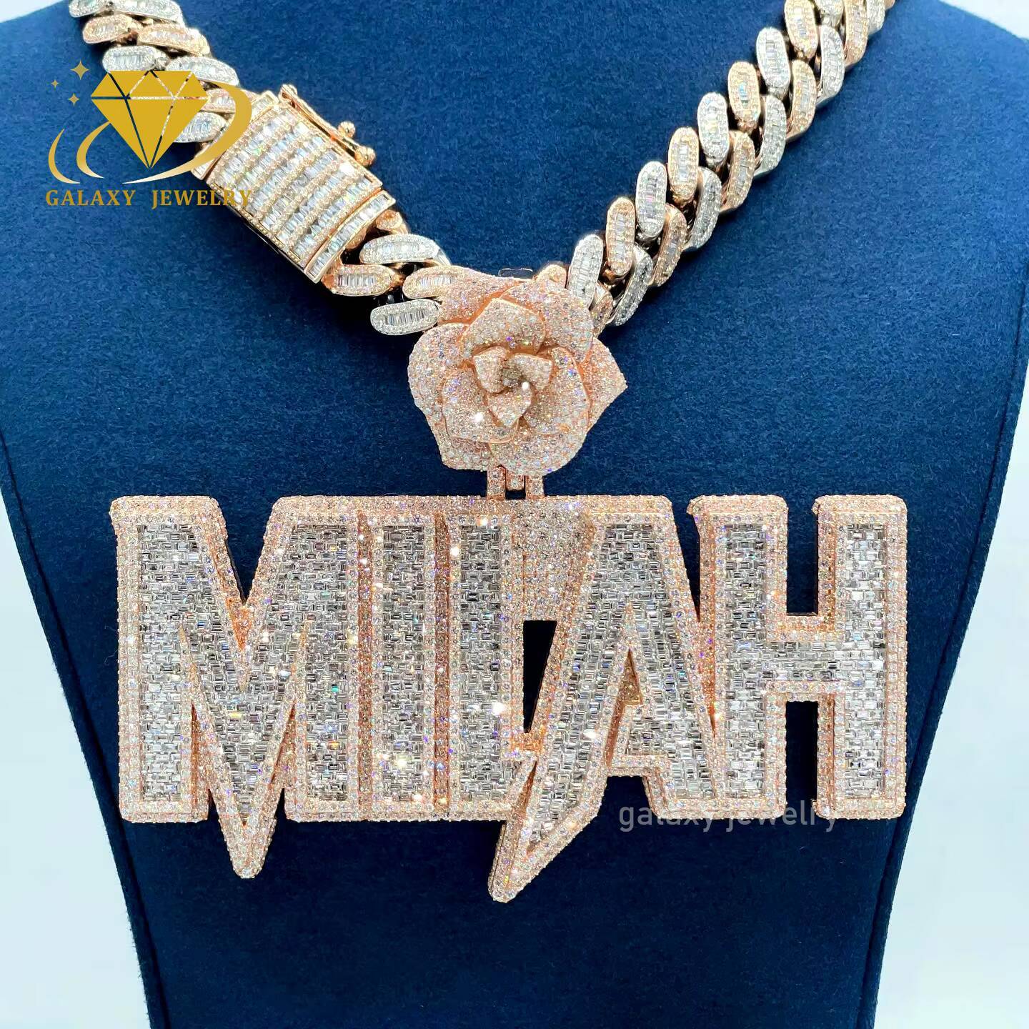 Custom Moissanite Pendant Letter Initial Necklace Chain 925 Silver Hip Hop Vvs Baguette Iced Out Moissanite Name Pendant Men