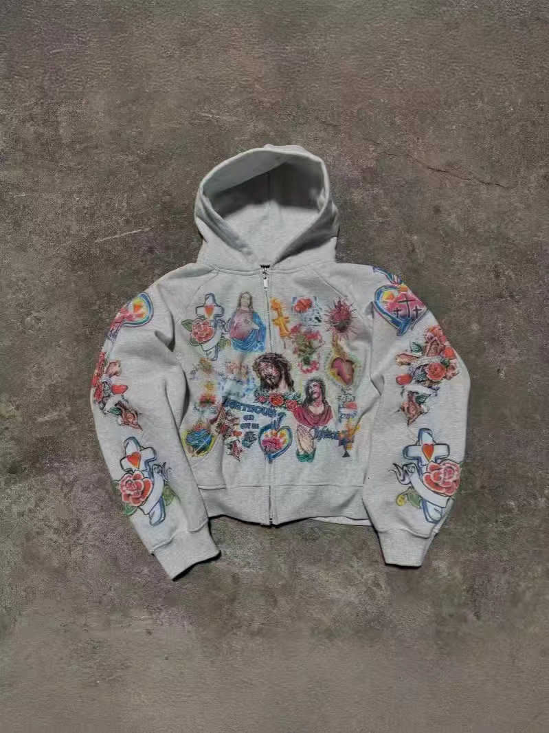 Y2k American Retro Letter Zip Up Hoodie Men Hoodie Street Hip Hop Casual Sweatshirts Punk Jacket Women Men Clothing W250222