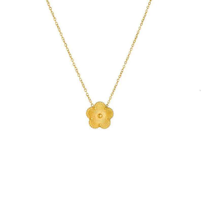 Gold Plated Stainless Steel Double Sided Chain Necklace for Women Five Flowers Clover Fashion Jewelry Accessories