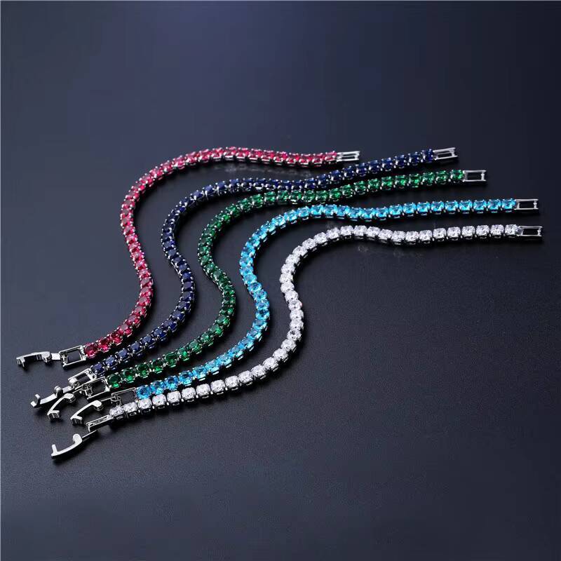 Luxury 4mm Womens Tennis Bracelet Gold Silver Plated Cubic Zirconia Iced out Crystal Diamond Chain Fashion Charm Jewelry