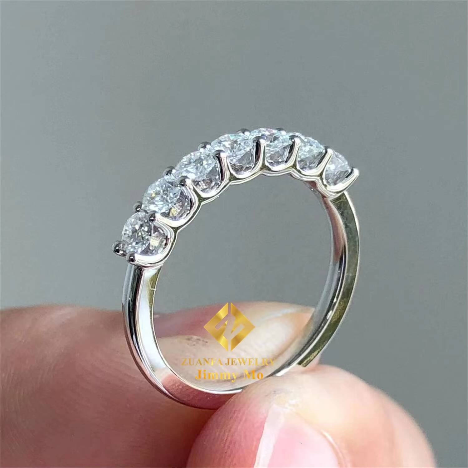 Wedding Prong Setting Bridal Jewelry 10k Yellow Gold VVS1 Round Moissanite Diamond Half Band Engagement Eternity Band Ring
