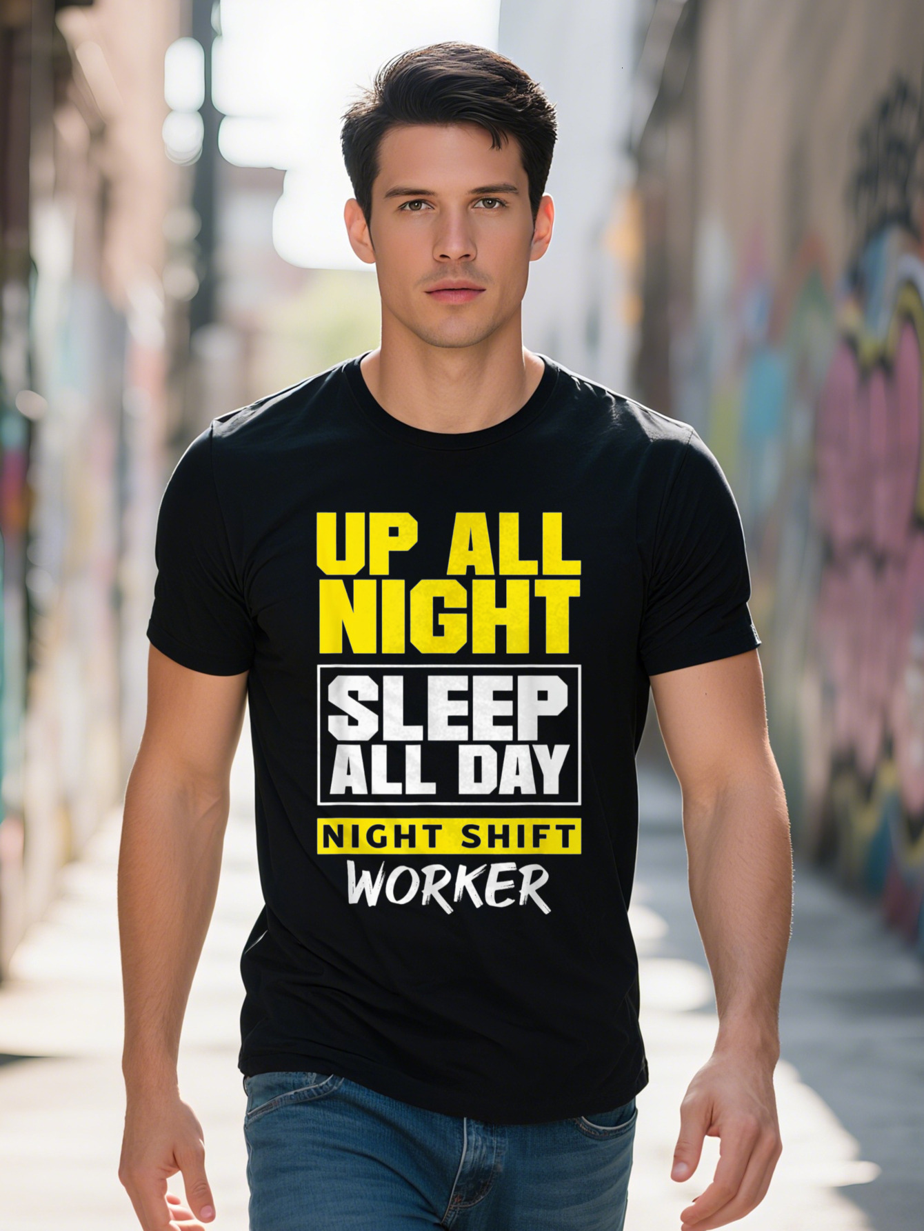 Men's T-shirt g Cotton Shift Worker Up Night Sleep All Day Funny T-Shirt 74d6b