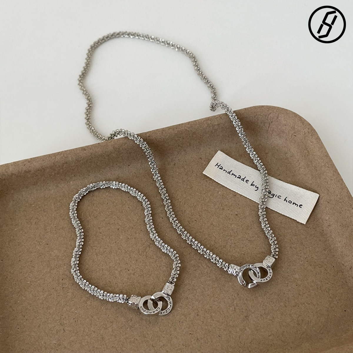 Niche Design Broken Silver Block Double C Letter Buckle Necklace Bracelet 2025 New Style Designer Women's Bracelet Original Jewelry