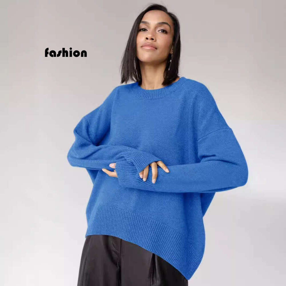Autumn And Winter Russian Women's Knitted Round Neck Solid Color Loose Sweater B5 b7