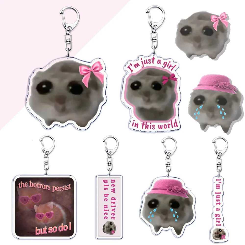 Fun Meme Im Just A Girl Sad Hamster Keychain Cartoon Game Acrylic Key Chain Ring Bag Backpack Charm Car Keyring Pretend Gift G250802