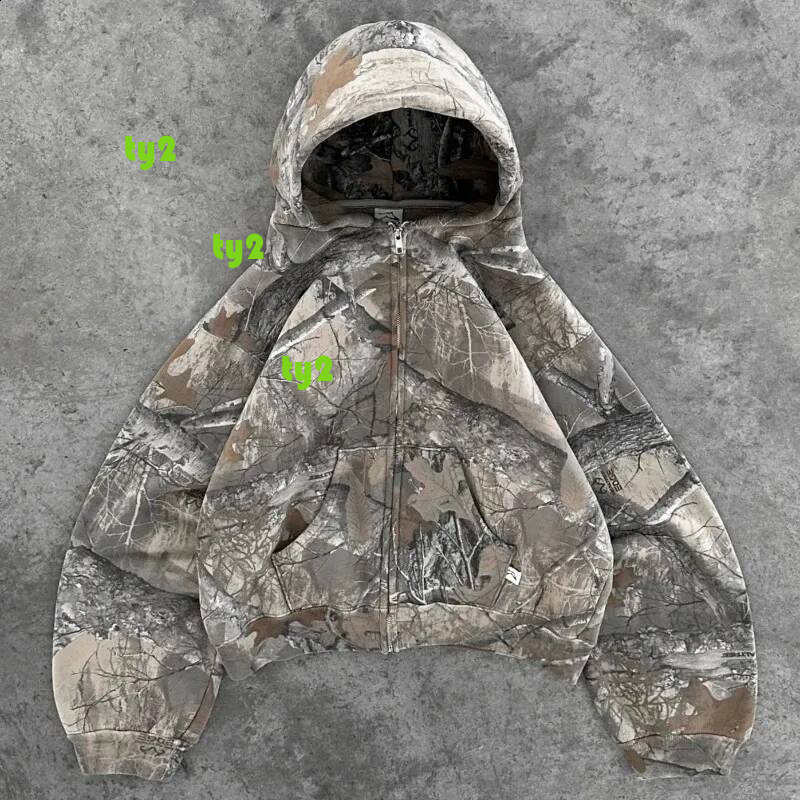 Retro zip up Hoodie Men Camouflage Pattern zipper Sweatshirt High Street Hip Hop Streetwear Oversized Unisex Camo Autumn Winter Zip Up Long Sleeve Loo