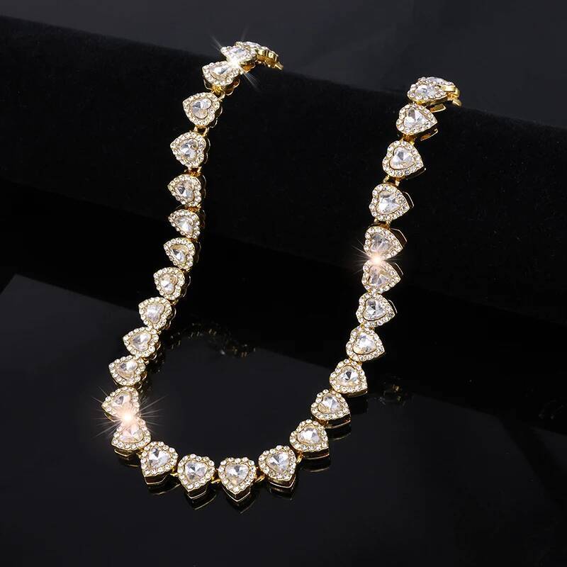 2025 New 45CM Luxurious Shiny Heart type Rhinestone Hop Tennis Chain Bracelet Necklace for Women Men Jewelry Gift Jewelry for Women