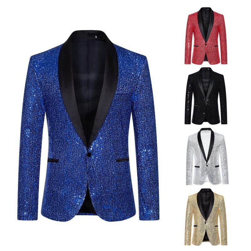 Men's Suits Blazers Mens Black Jacquard Bronzing Suit Jacket Blazer Shawl Collar One Button Blazers Men Party Wedding Stage Singer Costume Homme 