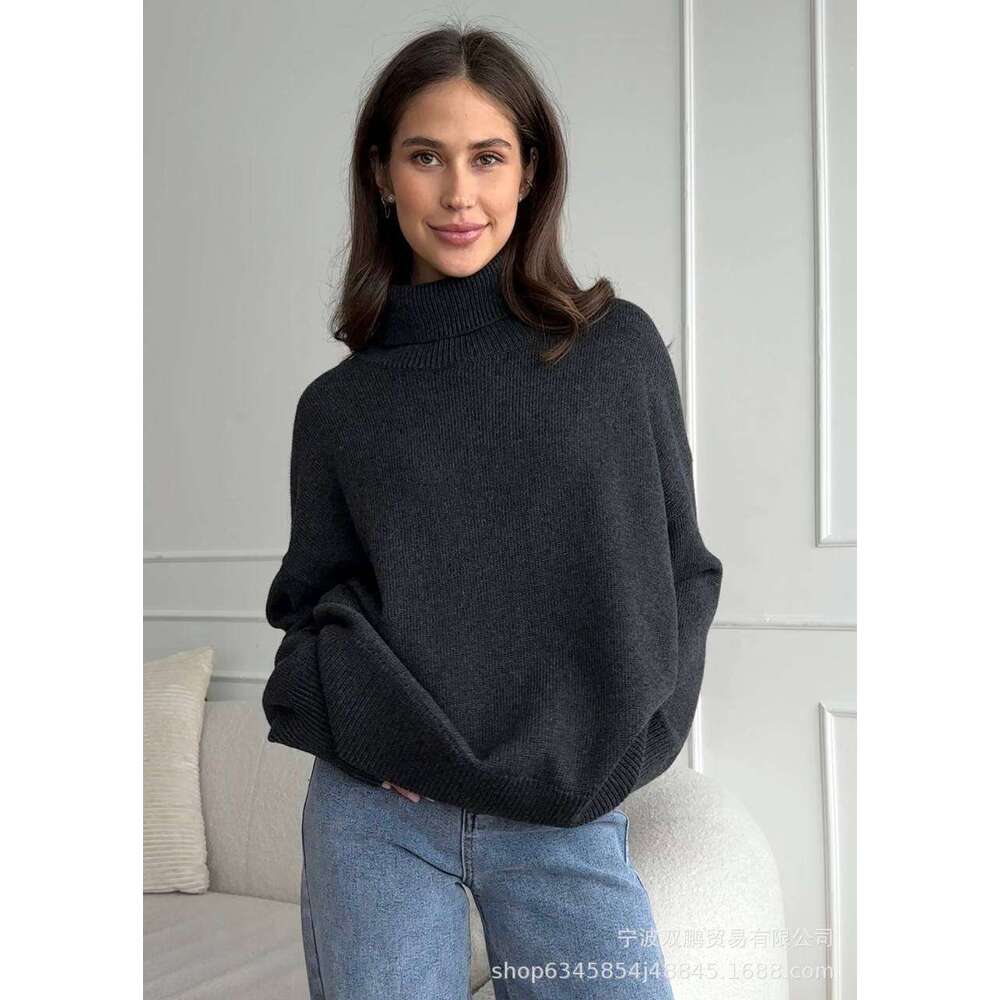 Autumn And Winter Solid Color Turtleneck Comfortable Loose Versatile Basic Pullover Sweater For Women B5 b7